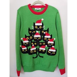 Imagin8 Black cat Ugly Christmas sweater light up